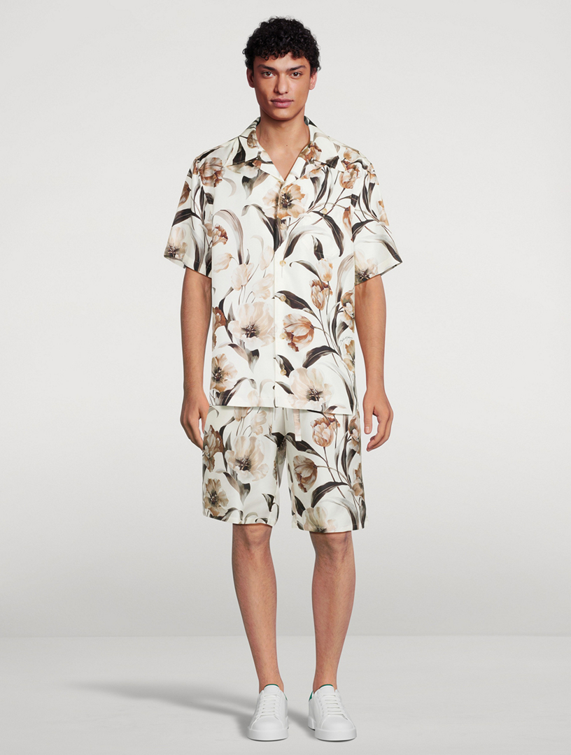 Silk Short-Sleeve Shirt Floral Print