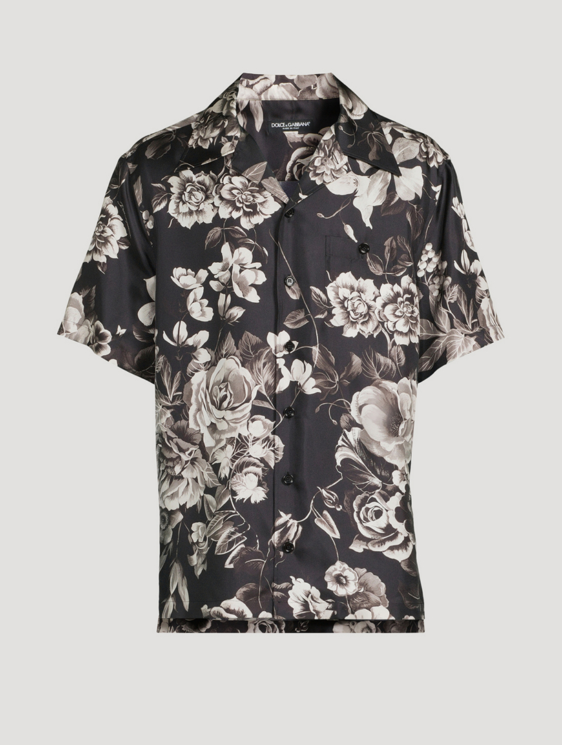 Silk Short-Sleeve Shirt Floral Print