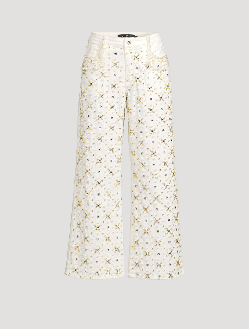 Beaded Wide-Leg Jeans