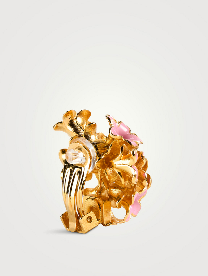 Enamel Bouquet Of Flowers Clip-On Earrings