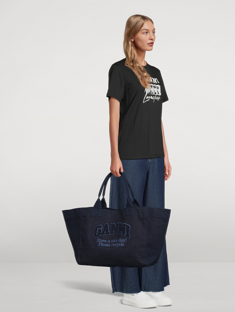 ★Ganni★ XXL Denim Shopper Bag Dark Navy A6278642 A6278642F GANNI XXL Denim Tote Bag | Holt Renfrew
