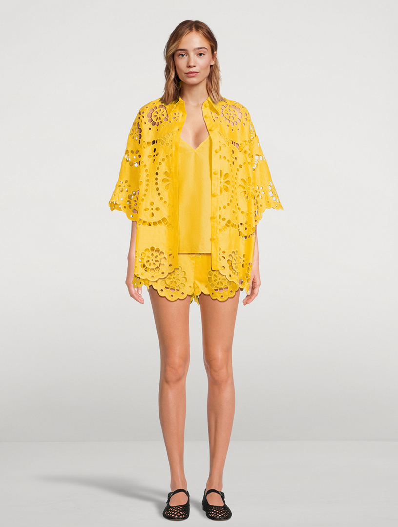 Pop Embroidered Linen Shorts