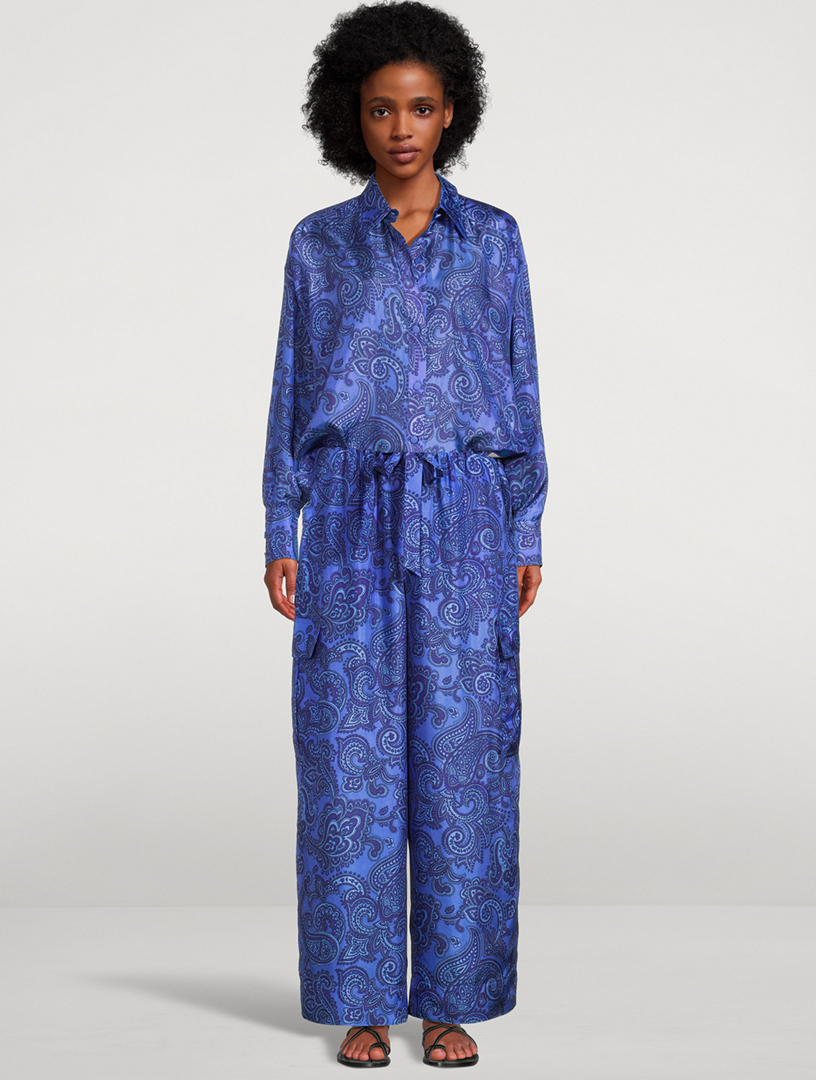 Ottie Wide-Leg Silk Trousers Paisley Print