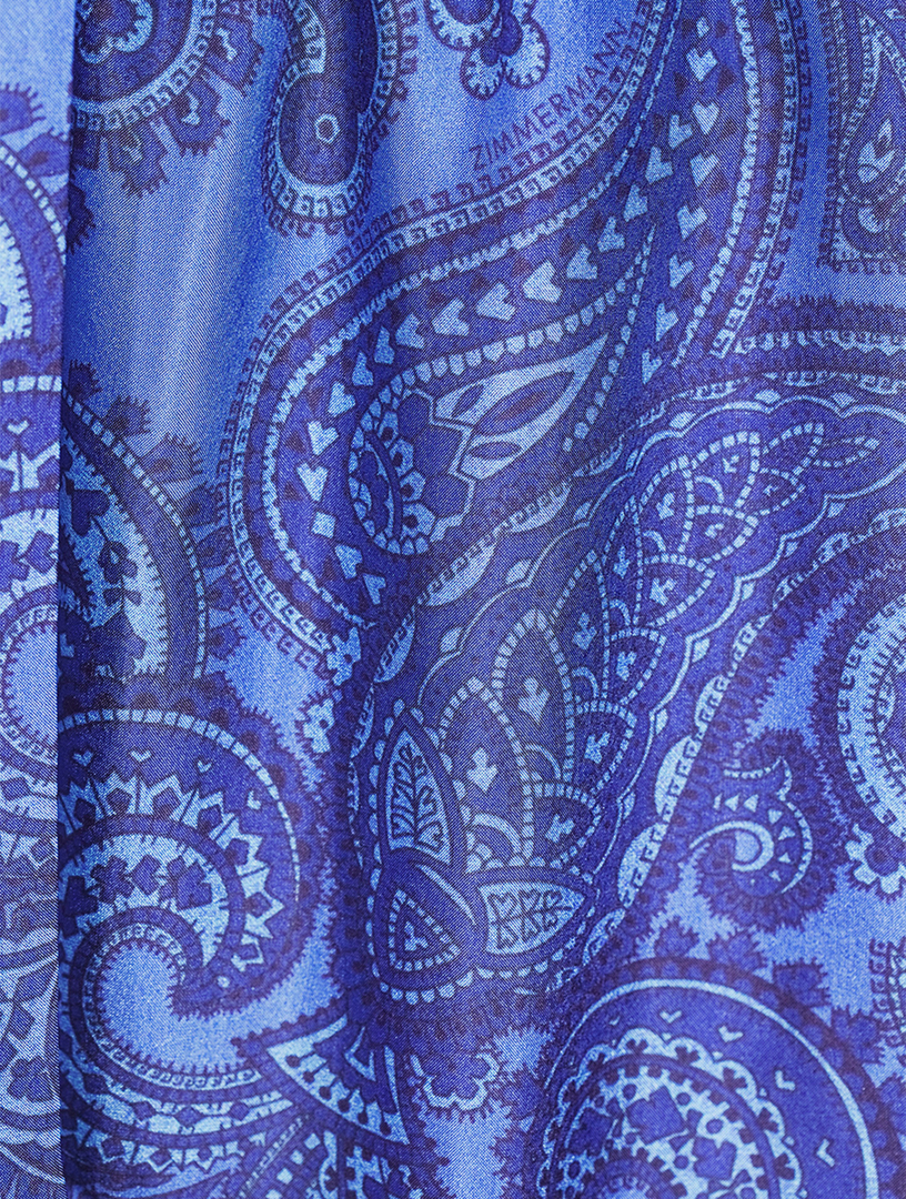 Ottie Wide-Leg Silk Trousers Paisley Print