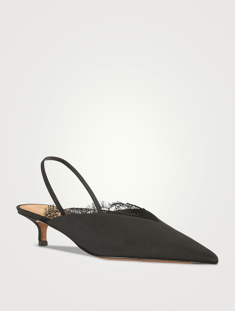 Irena Lace-Trimmed Crepe de Chine Slingback Pumps