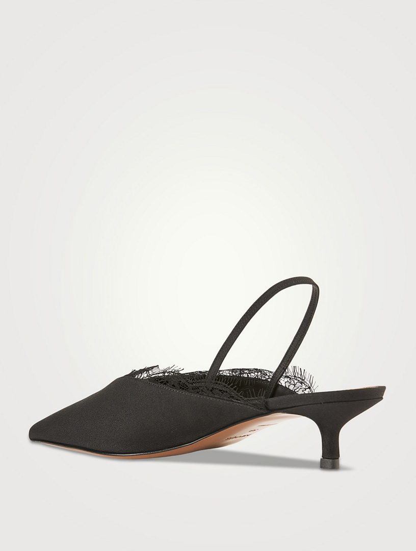 Irena Lace-Trimmed Crepe de Chine Slingback Pumps