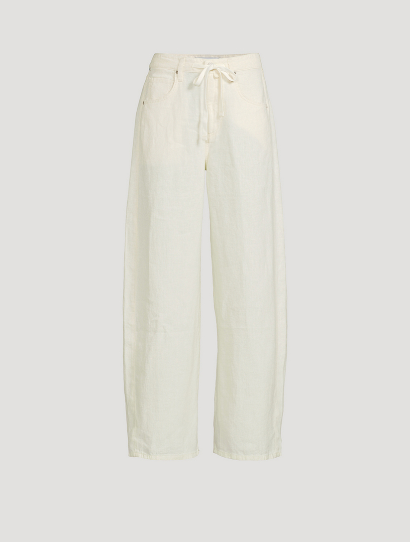 Brynn Drawstring Wide-Leg Linen Trousers