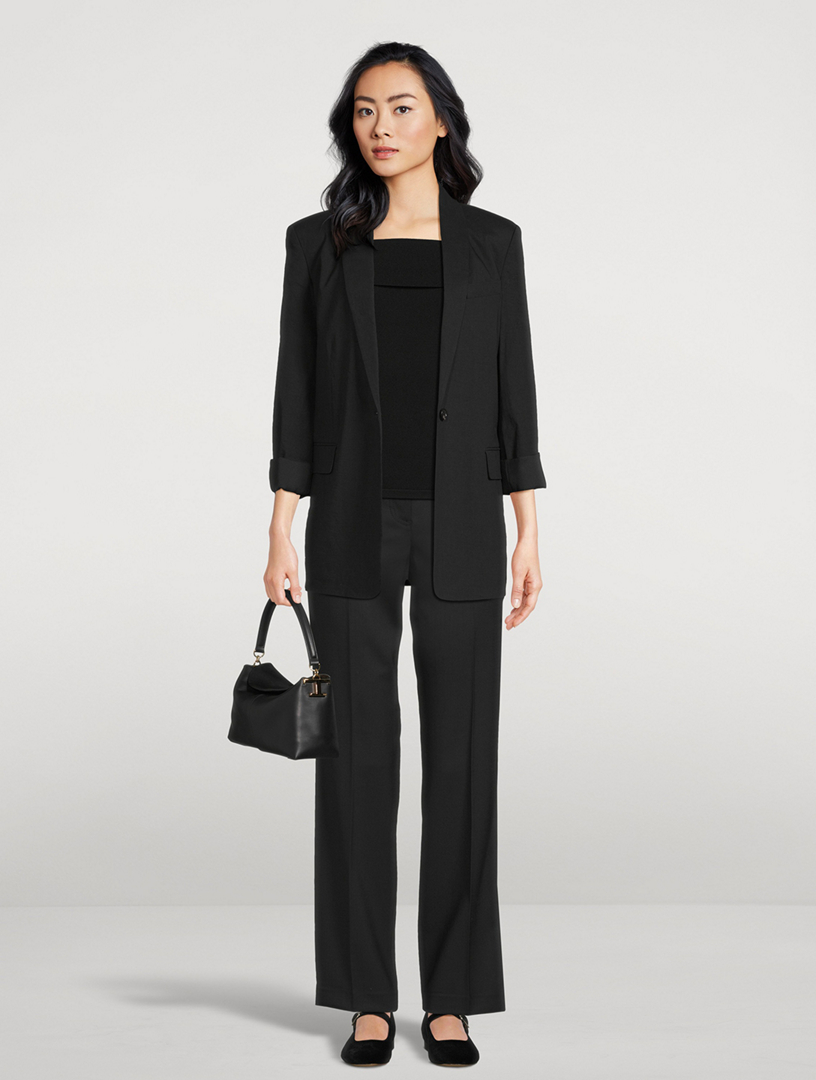 Wool Gabardine Wide-Leg Trousers