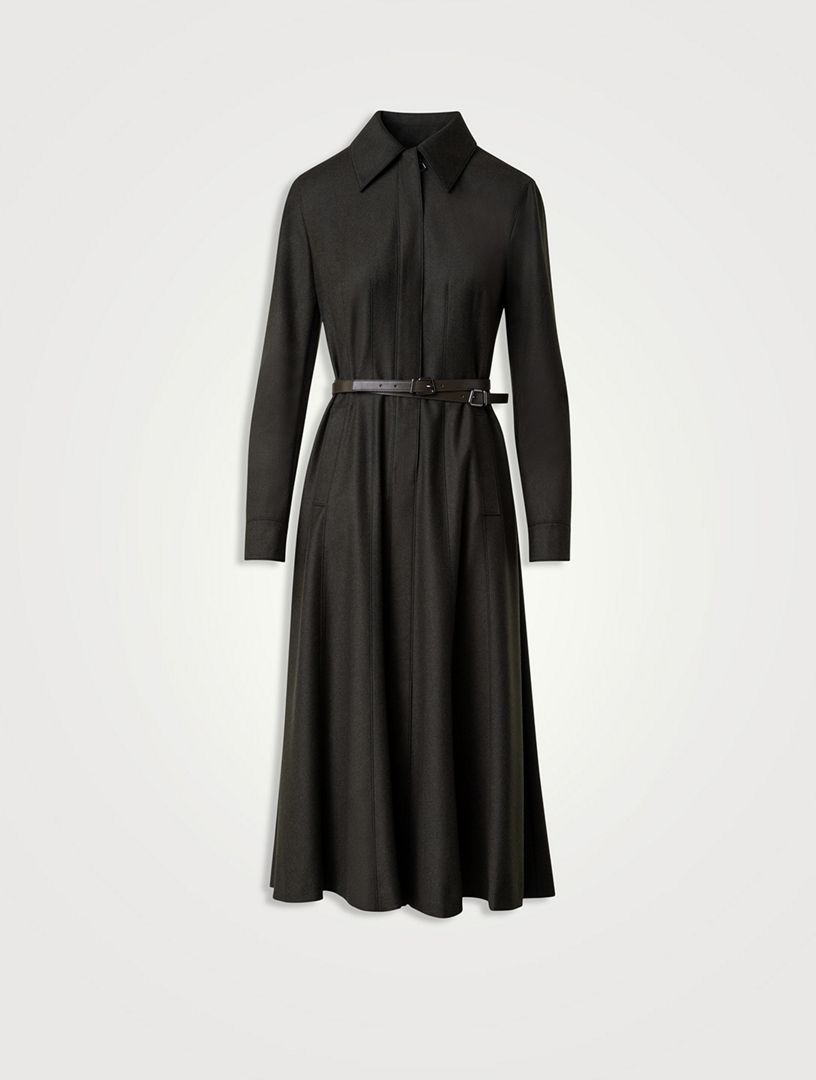 Stretch Wool Flannel Midi Dress