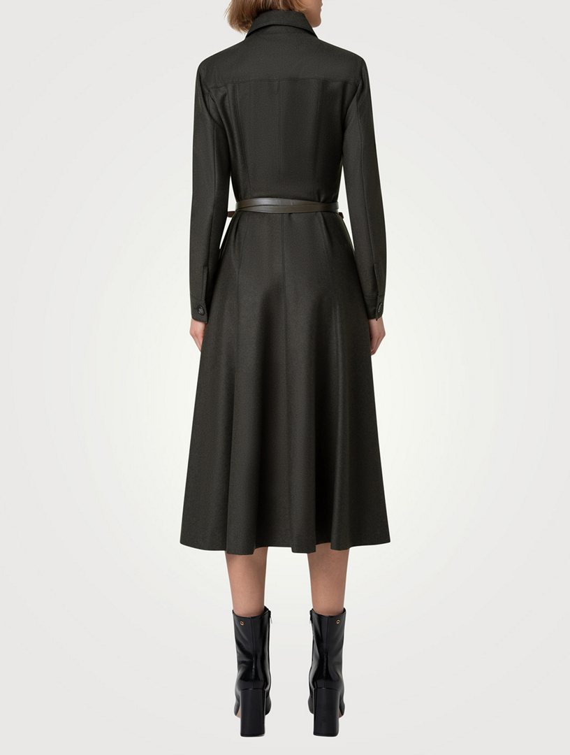 Stretch Wool Flannel Midi Dress