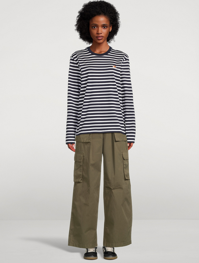 Fox Head Long-Sleeve T-Shirt Stripe Print