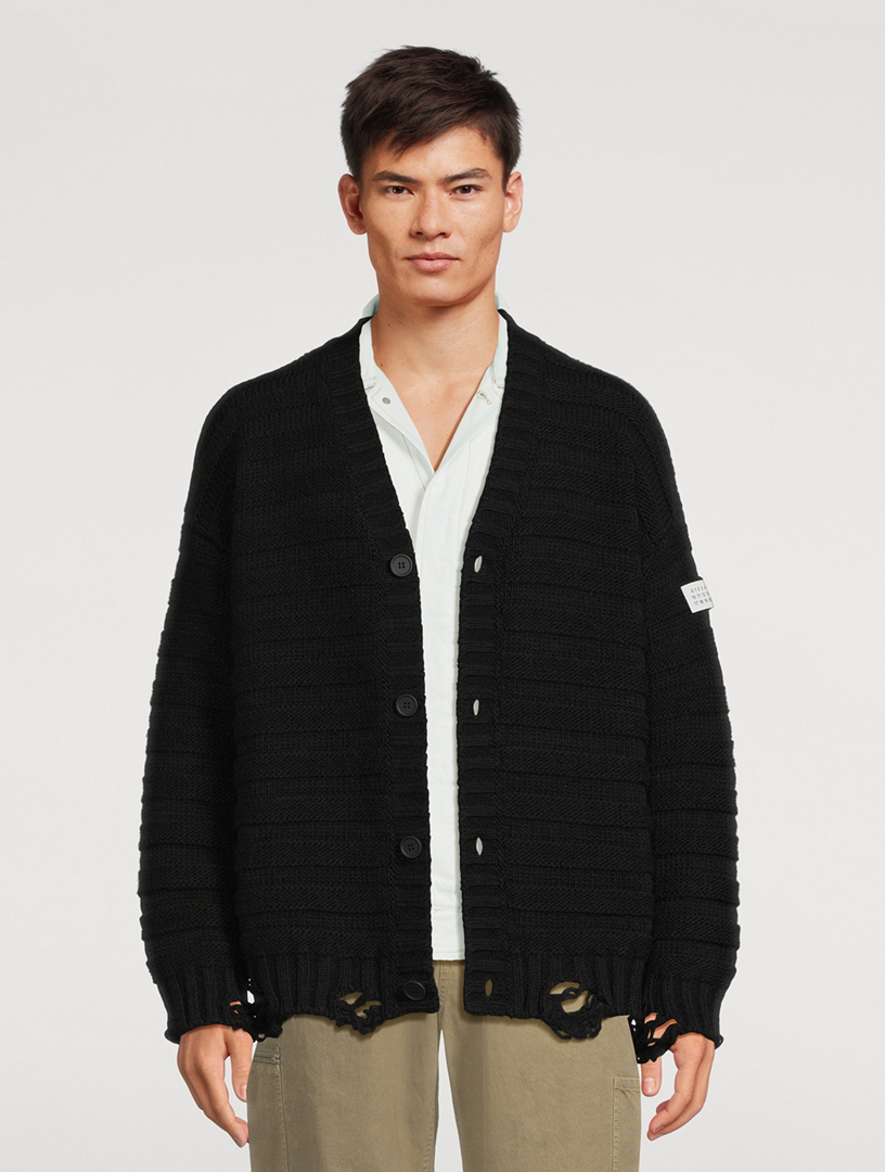 Distressed Wool-Blend Cardigan