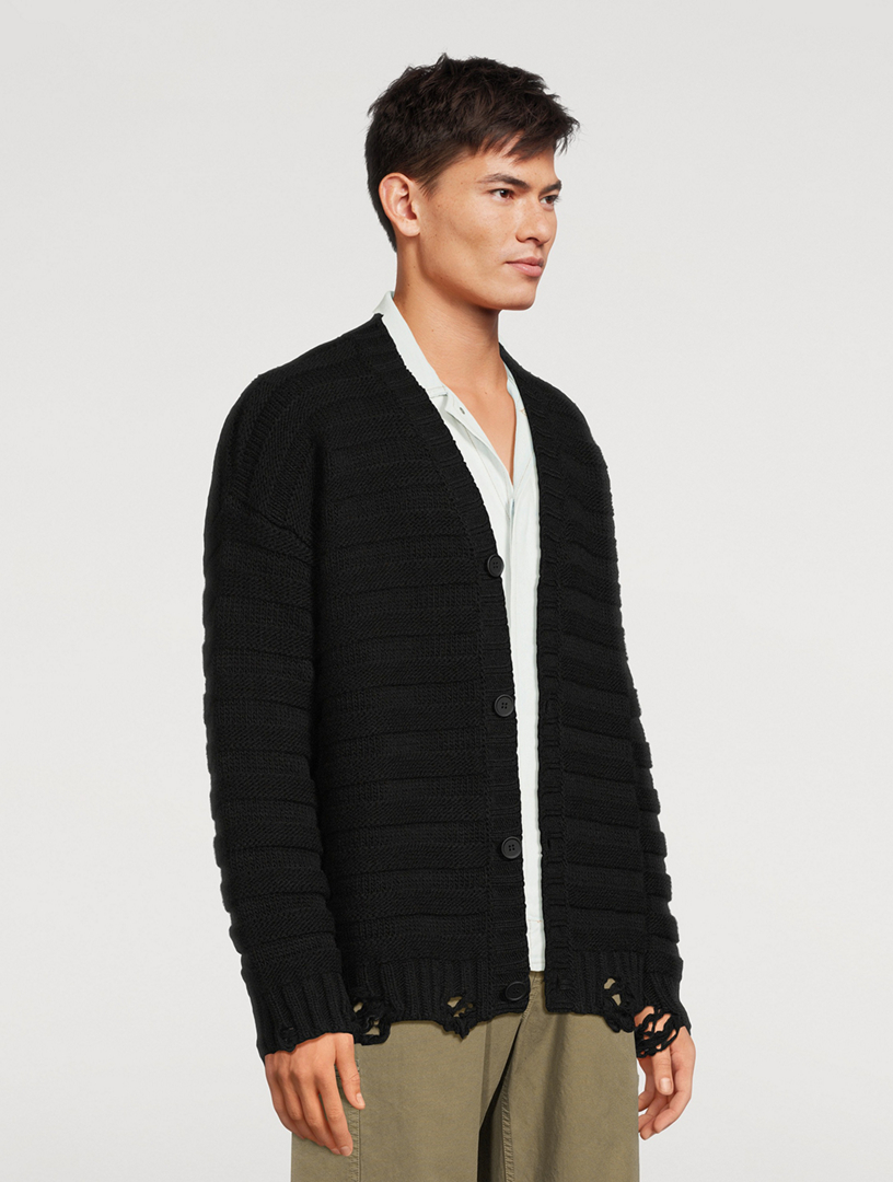Distressed Wool-Blend Cardigan