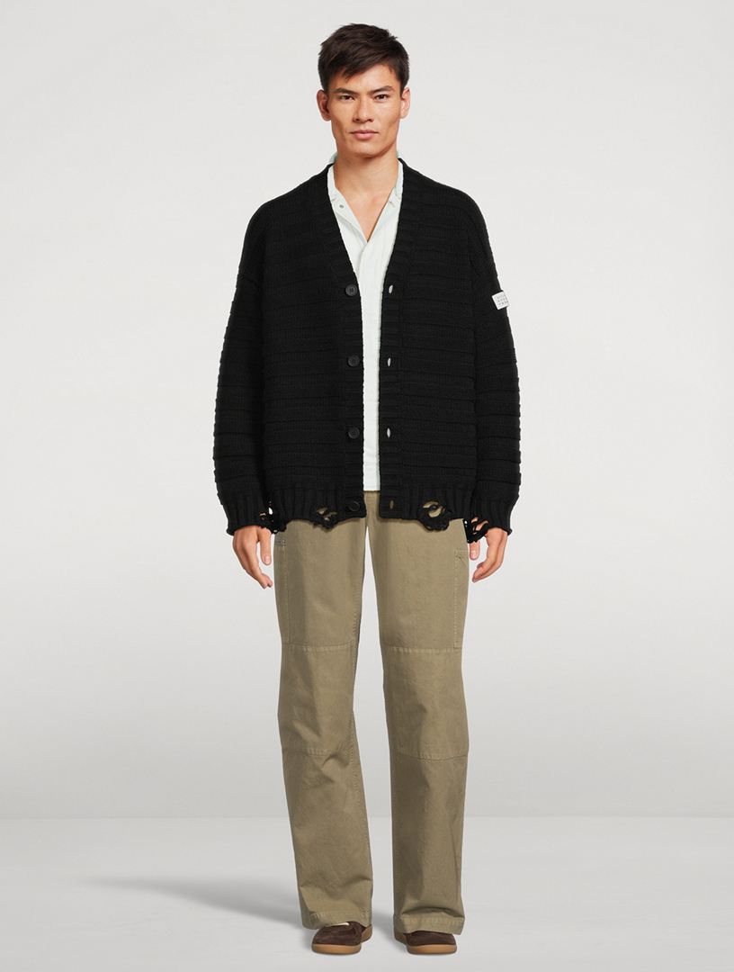 Distressed Wool-Blend Cardigan