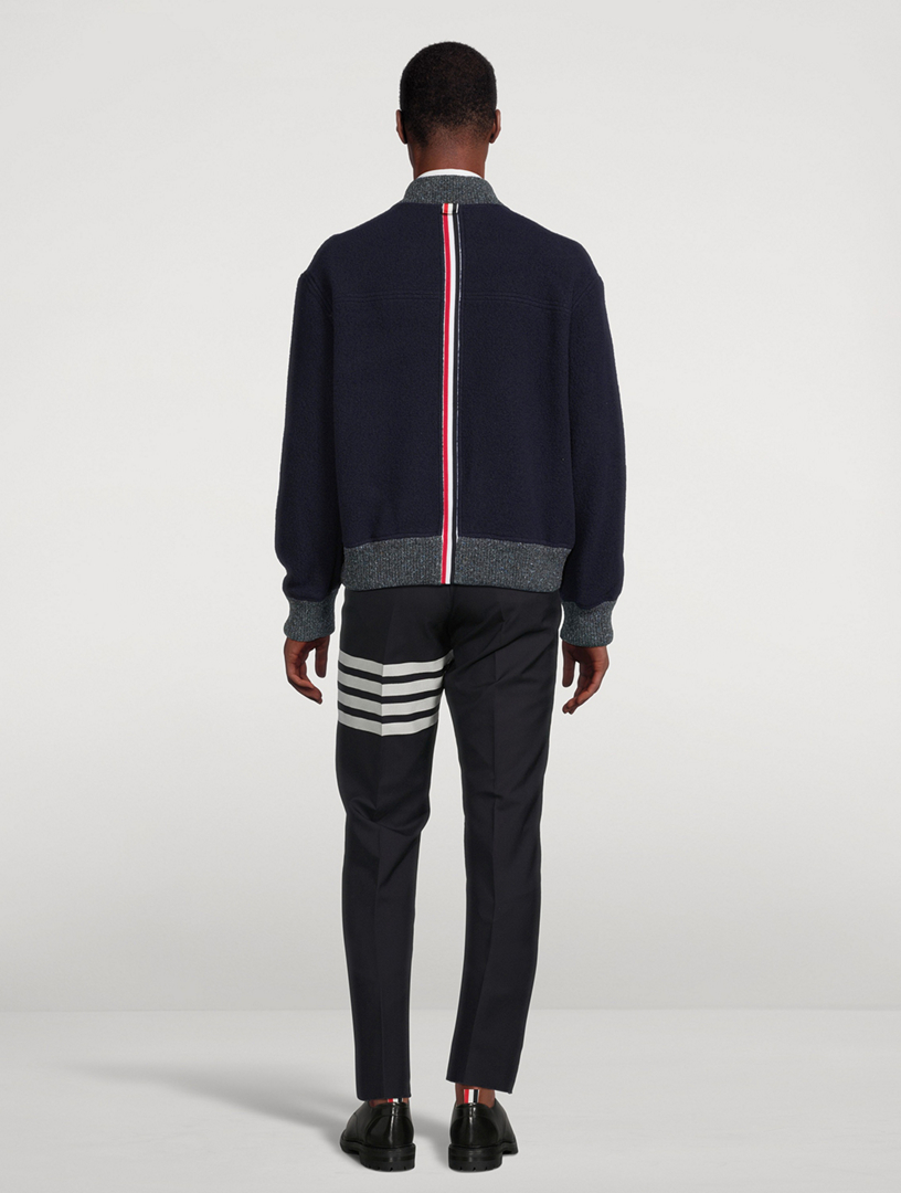 Wool Fleece Bomber Jacket With Stripe