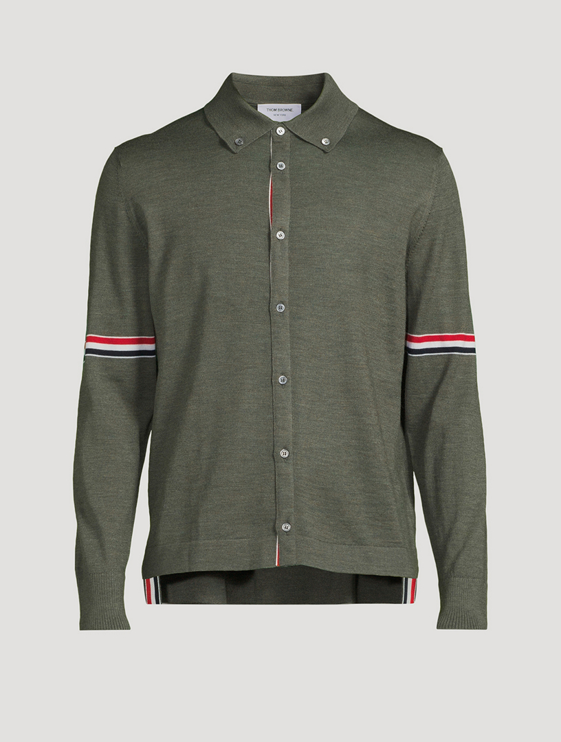 Merino Wool Shirt With Striped Grosgrain Armbands