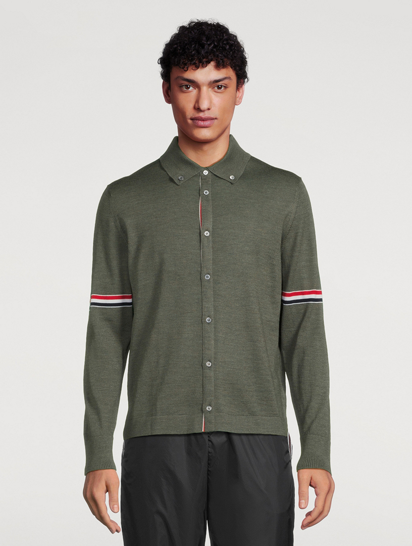Merino Wool Shirt With Striped Grosgrain Armbands