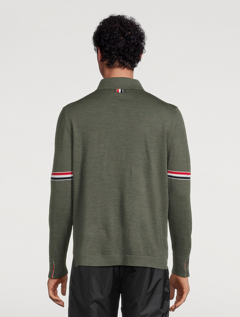 Merino Wool Shirt With Striped Grosgrain Armbands