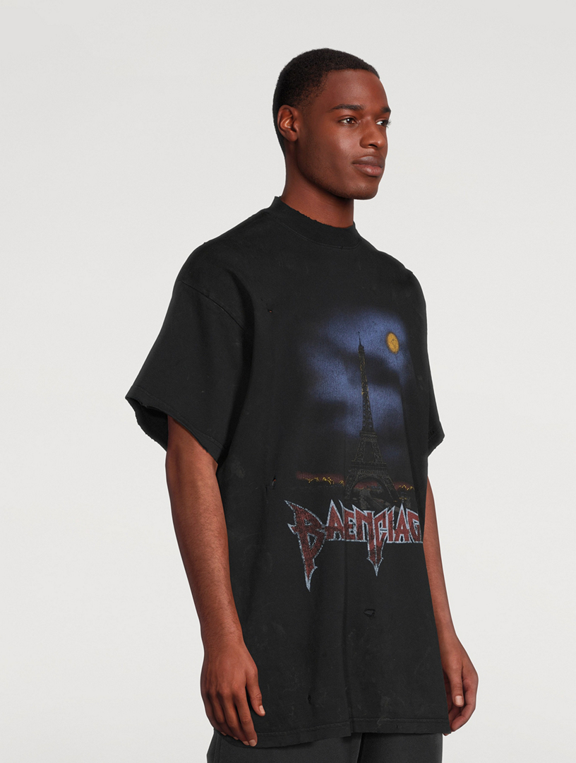 BALENCIAGA Paris Moon Oversized Tee サイズ2 Paris Moon Upside Down T-shirt Oversized in Black Faded