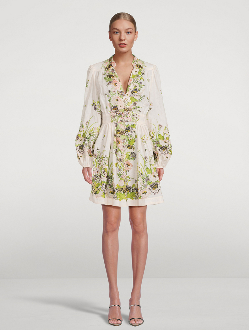 【ZIMMERMANN】floral-print linen ミニ シャツ ドレス ZIMMERMANN Halliday Linen Mini Dress In Floral Print | Holt