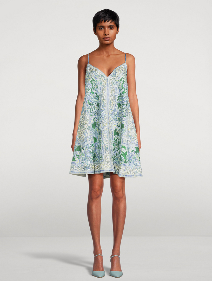 Ottie Linen Mini Dress Paisley Print