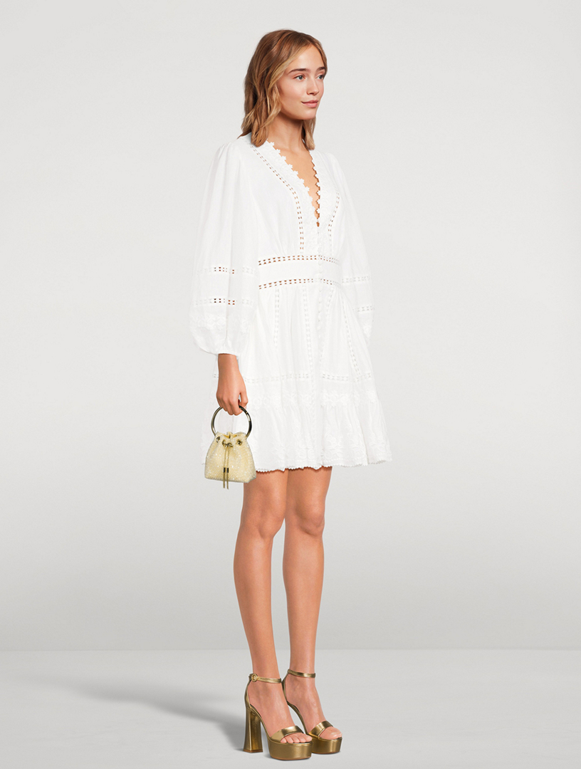 Pop Embroidered Linen Mini Dress