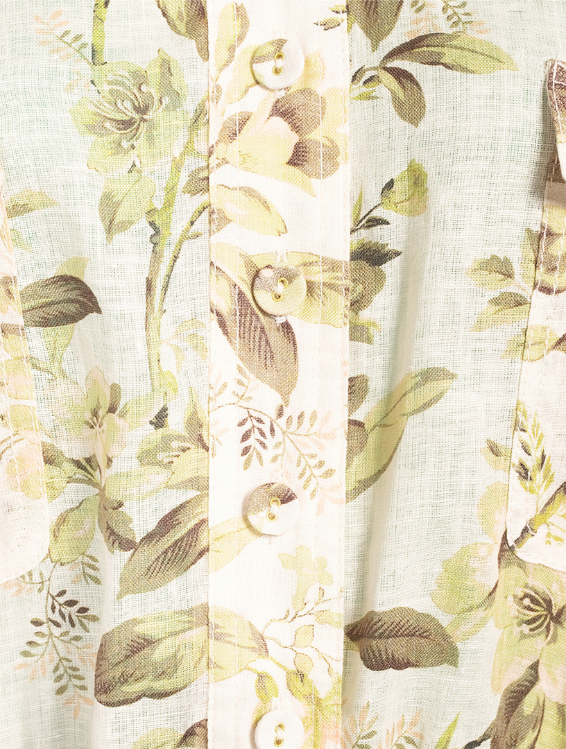 Golden Linen Jumpsuit Floral Print