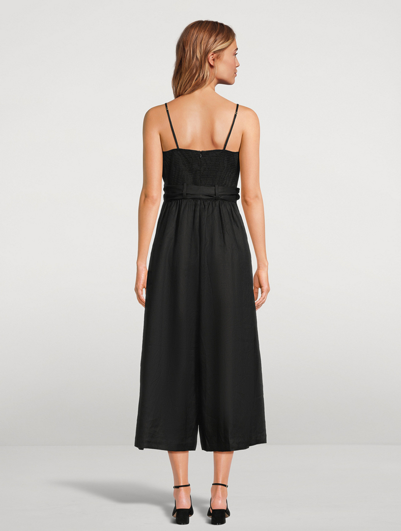 Golden Wide-Leg Linen Jumpsuit
