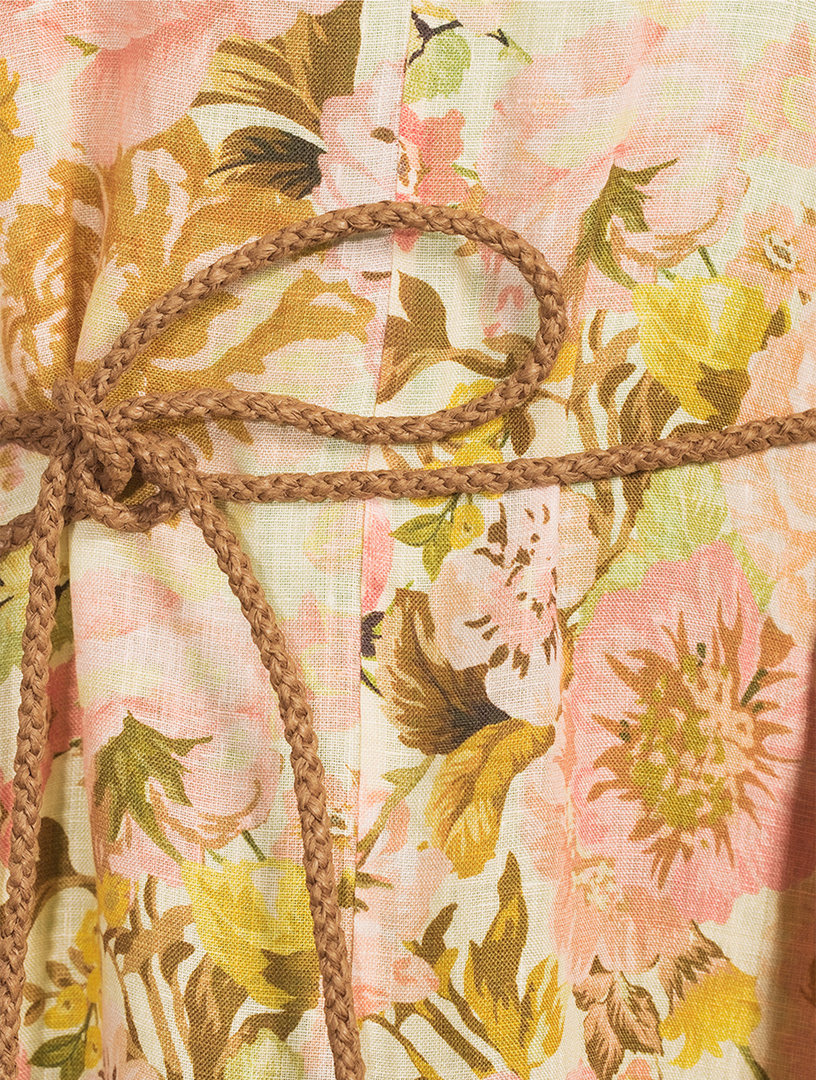 Golden Linen Maxi Dress Floral Print