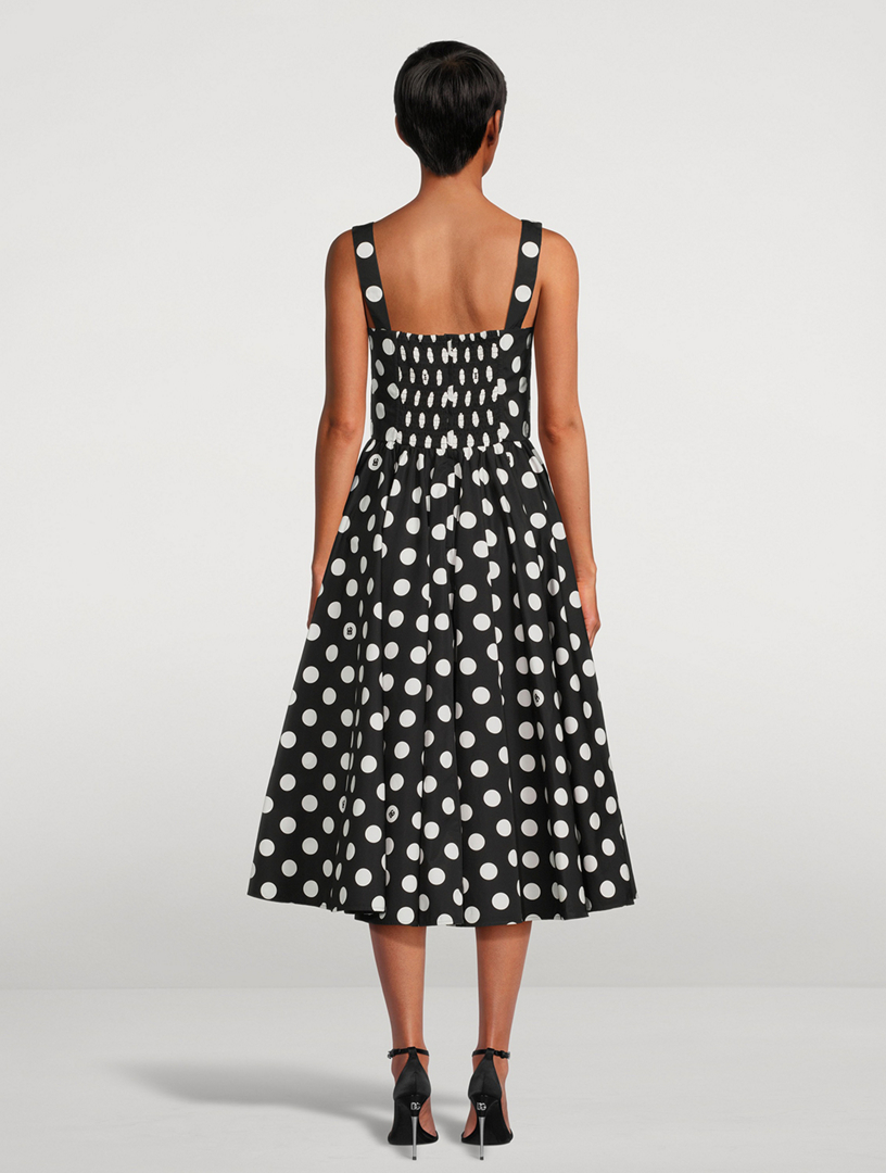 Poplin Corset Midi Dress Polka Dot Print