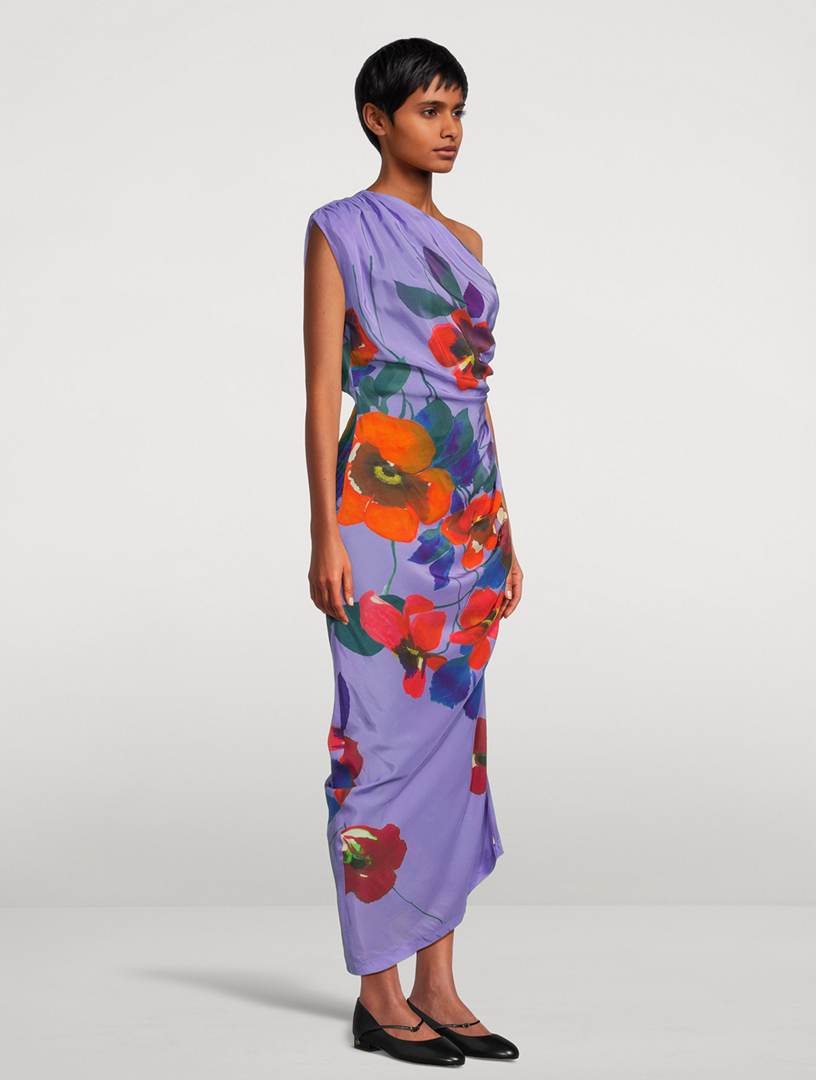 smythe one shoulder dress Smythe One-Shoulder Asymmetric Dress In Poppy Print - 66% Off