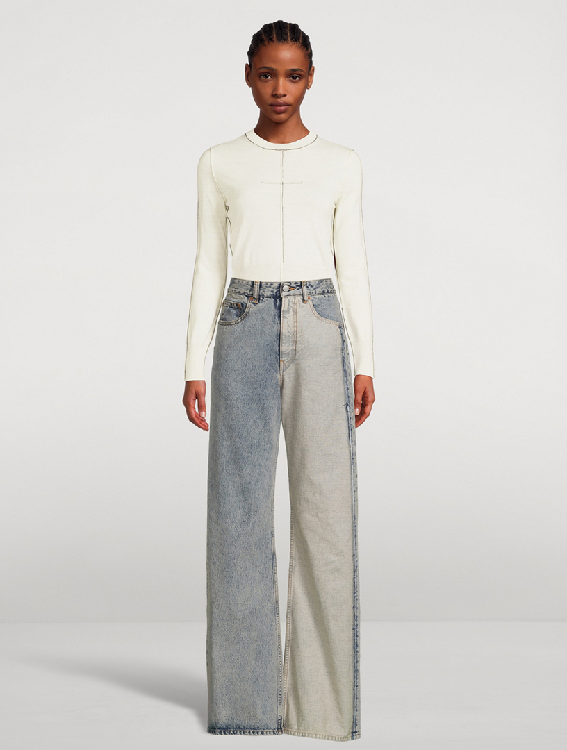 Spliced Wide-Leg Jeans