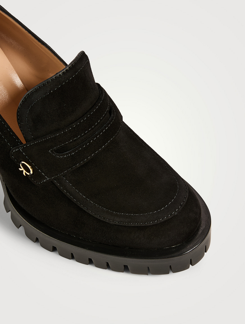 Suede Lug-Sole Penny Loafers