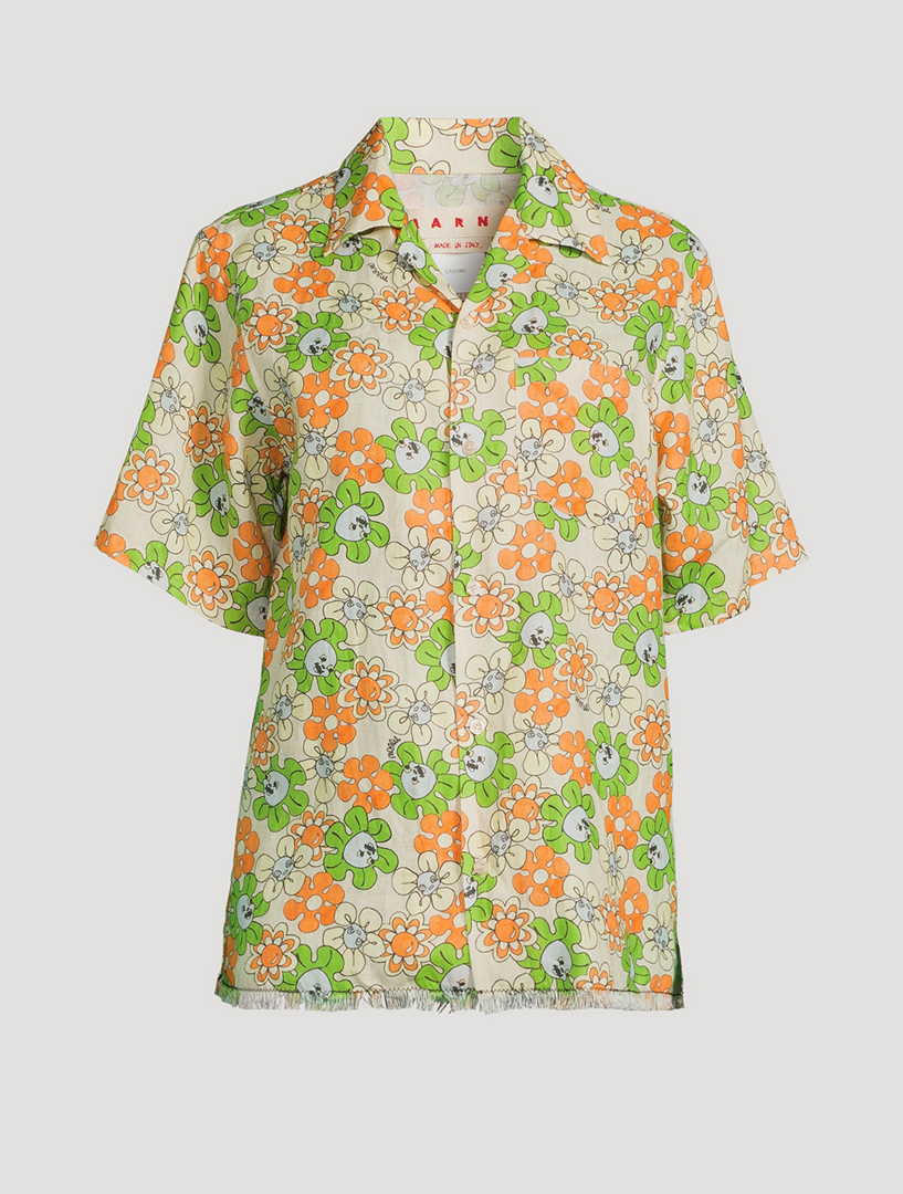 Linen Camp Shirt Floral Print