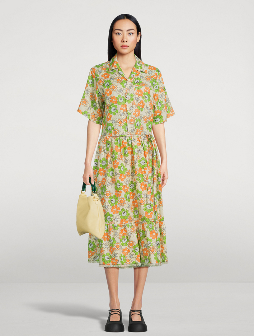 Linen Midi Skirt Floral Print