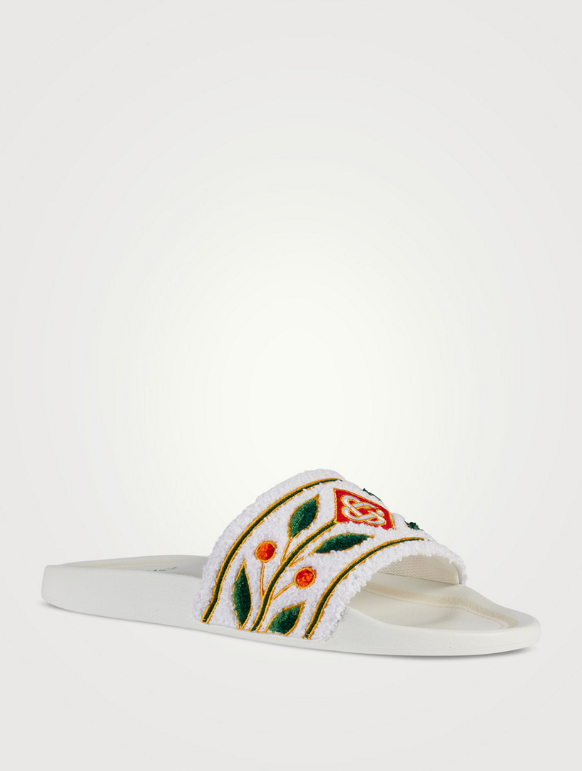 CASABLANCA Embroidered Terry Slide Sandals Holt Renfrew