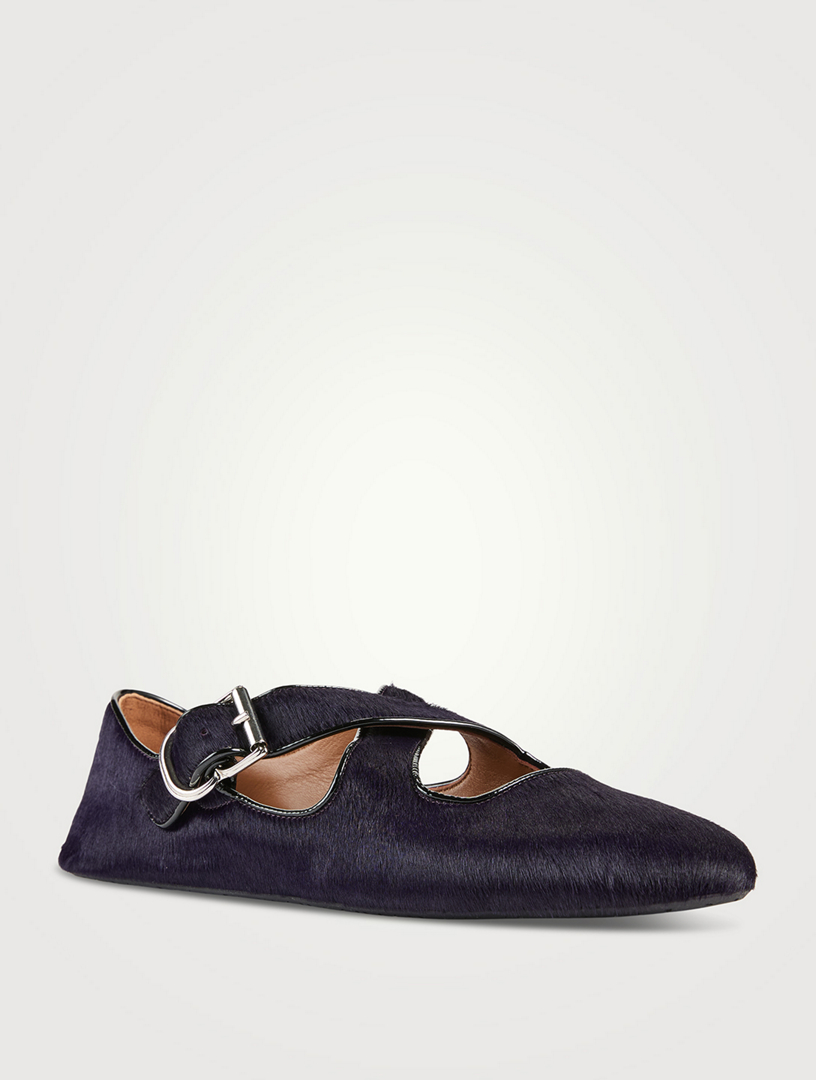 Criss Cross Calf Hair Ballet Flats