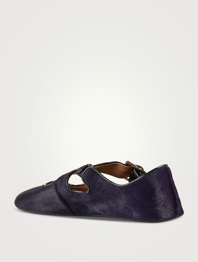 Criss Cross Calf Hair Ballet Flats