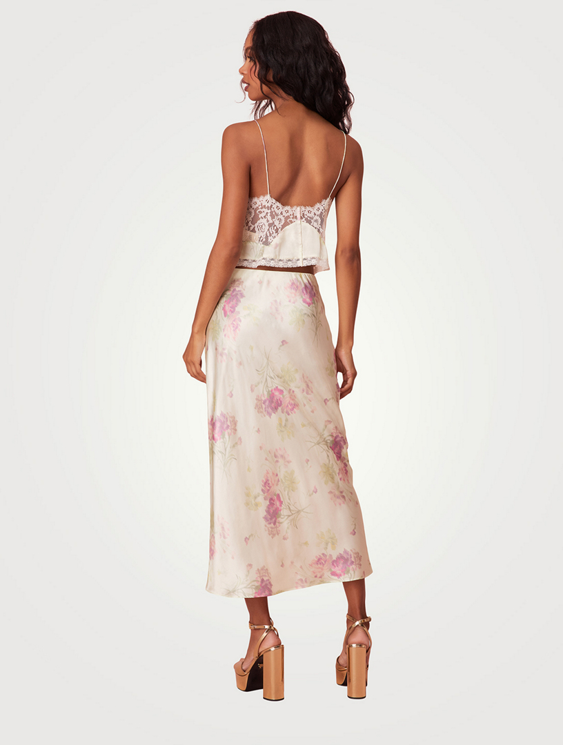 Castle Satin Midi Skirt Floral Print