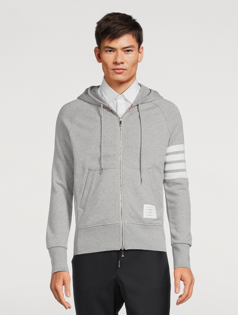 THOM BROWNE Cotton Zip Hoodie With Four-Bar Stripe | Holt