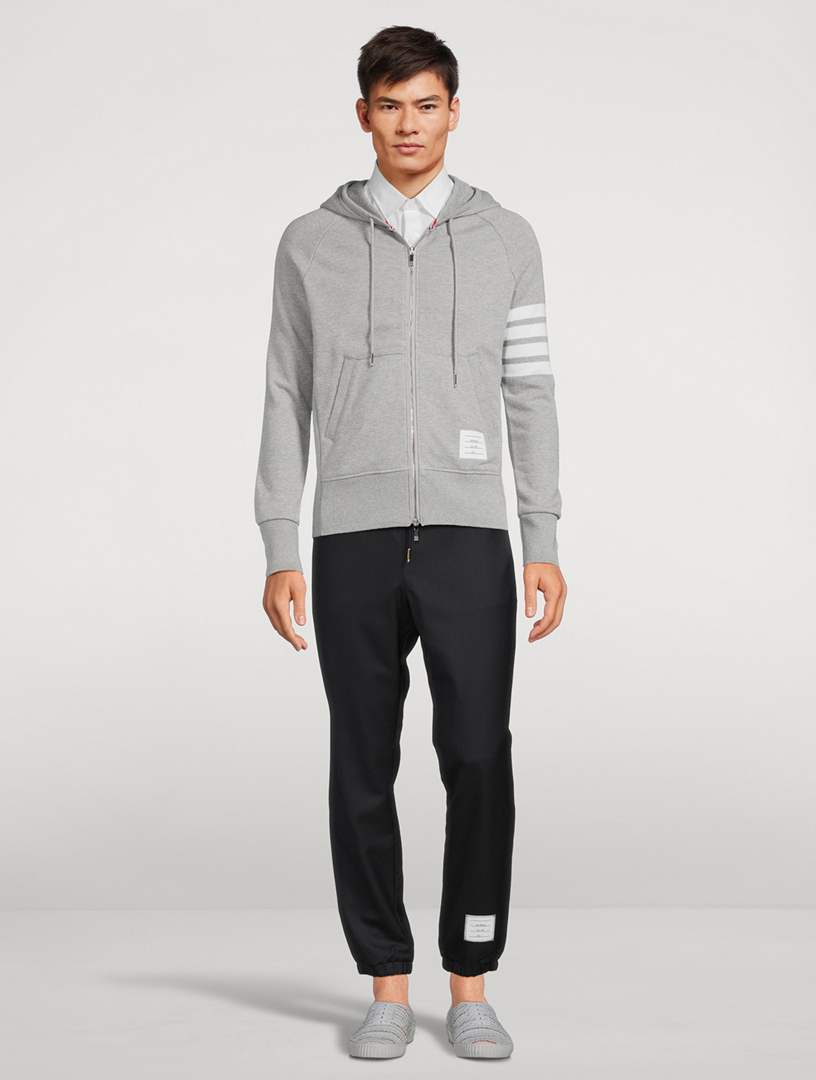 【THOM BROWNE】OVERWASHED CASHMERE 4 BAR ZIPUP HOODIE Grey Overwashed Cashmere 4-Bar Zip-Up Hoodie by Thom Browne