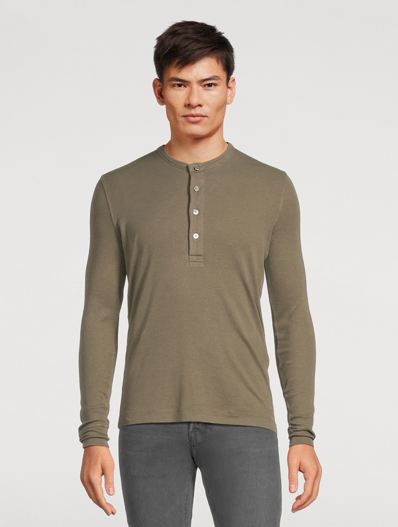 Cotton-Blend Henley Shirt