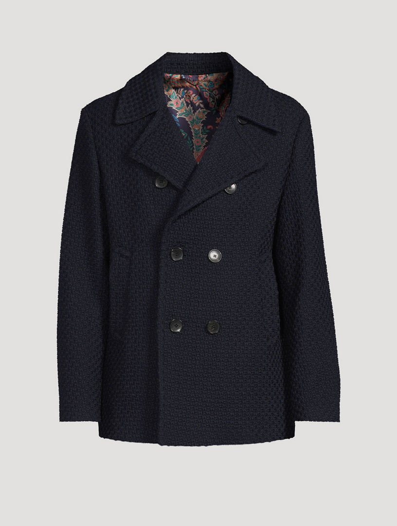 Textured Wool Double-Breasted Peacoat