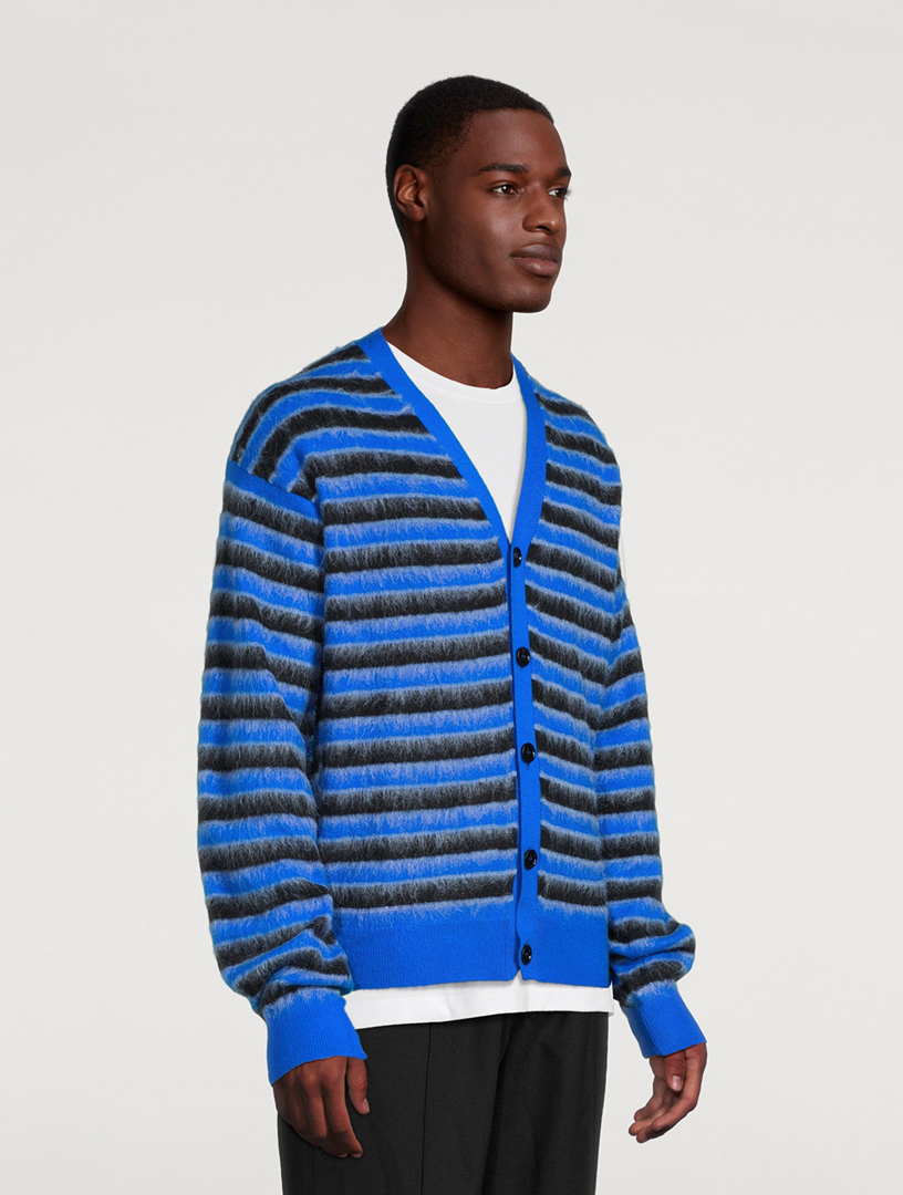 Brushed-Mohair Stripe Wool Cardigan