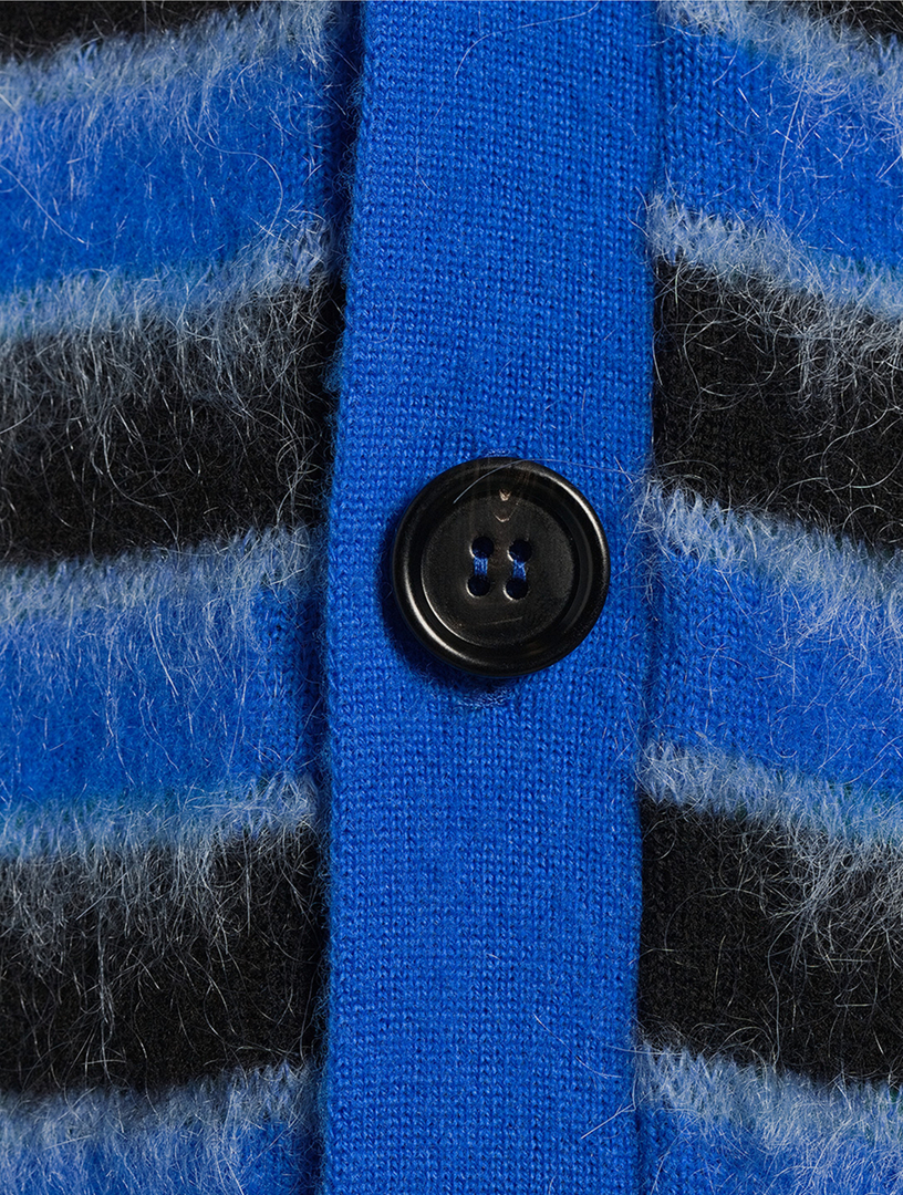 Brushed-Mohair Stripe Wool Cardigan