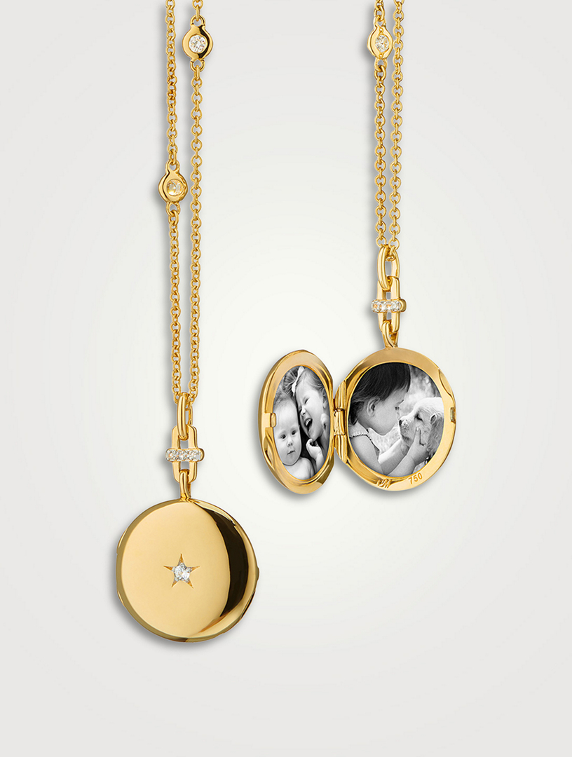 Twinkle Star 18K Gold Locket Necklace With Diamonds