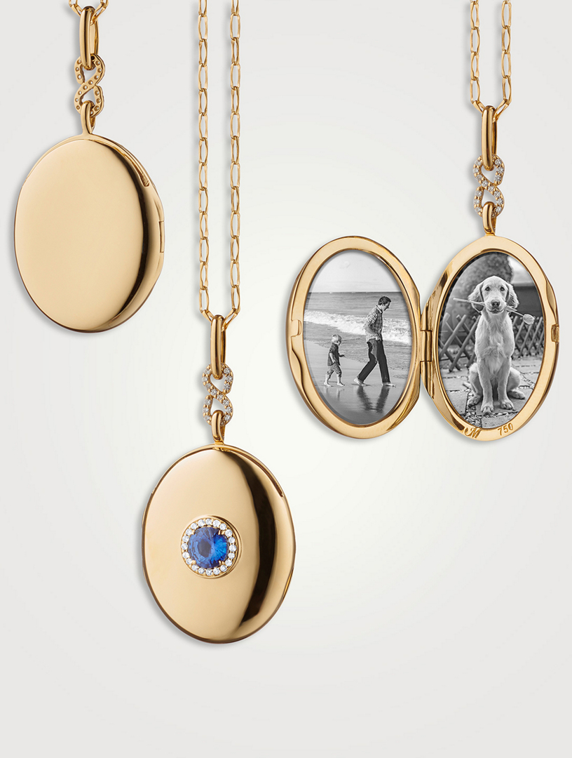 Infinity 18K Gold Locket Necklace With Sapphire And Diamonds