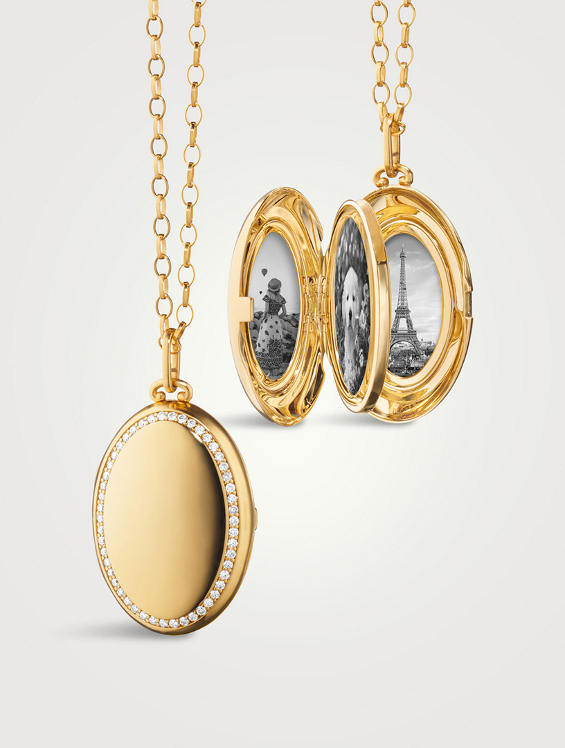 18K Gold Luxe Four Image Locket Necklace With Diamonds