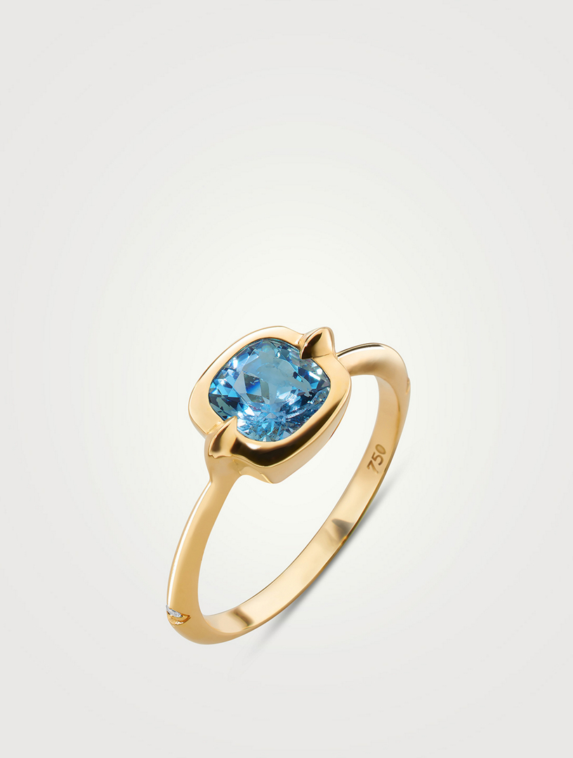Points North 18K Gold Cushion Cut Blue Topaz Ring