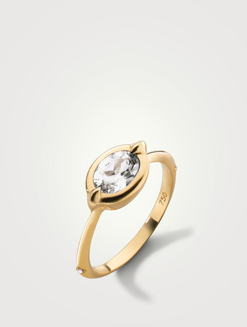 Points North 18K Gold Cushion Cut Rock Crystal Topaz Ring